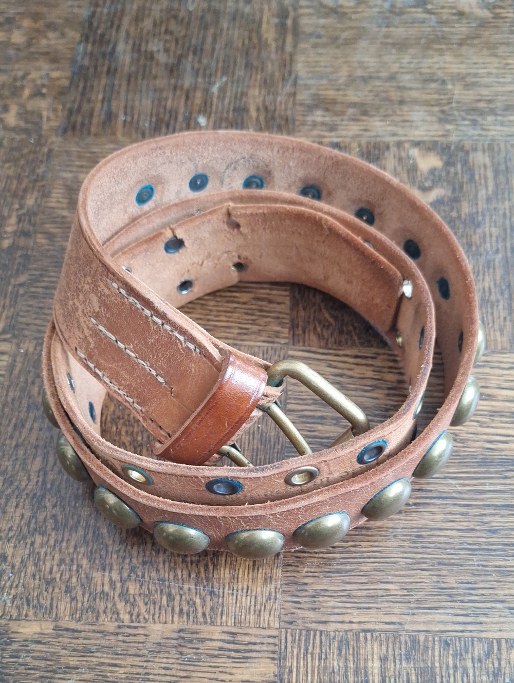 Vintage Brass And Leather Belt